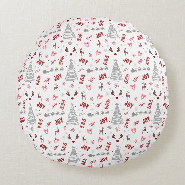 Festive Joy Christmas – Santa, Reindeer & Ho Ho Ho Rund Kudde (Framsidan)