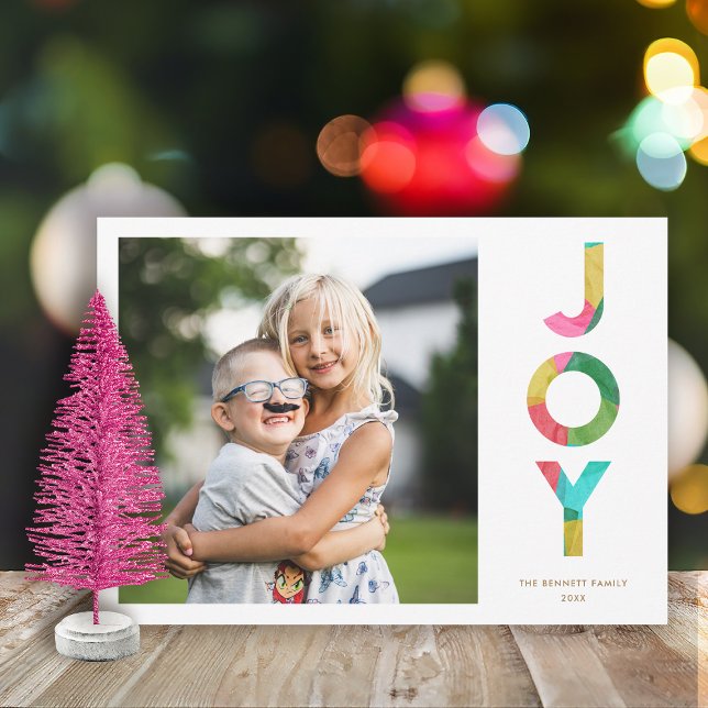 Festive JOY Colorful Papprare Julgranar Photo Julkort (Skapare uppladdad)