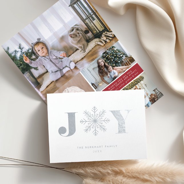 Festive Joy | Julfoto Collage Silver Folierat Kort (Skapare uppladdad)