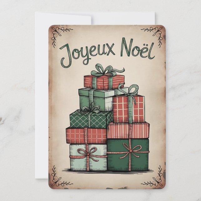 Festive Joyeux Noël Helgdag Card Julkort (Framsida)