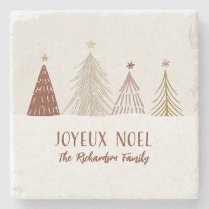 Festive Joyeux Noel Helgdag-familjen Stone Stenunderlägg