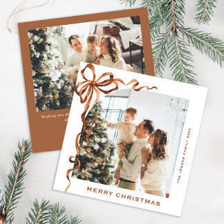 Festive jul Beige Boho Bow Ribbon 2 Photo Julkort
