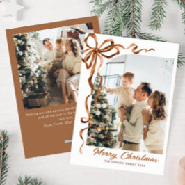Festive jul Beige Boho Bow Ribbon 2 Photo Julkort