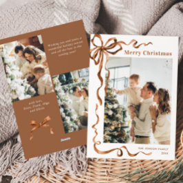 Festive jul Beige Boho Bow Ribbon 3 Photo Julkort