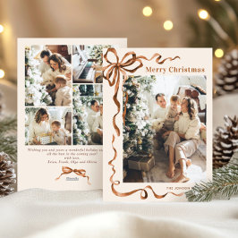 Festive jul Beige Boho Bow Ribbon 5 Photo Julkort