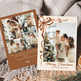 Festive jul Beige Boho Bow Ribbon 5 Photo Julkort