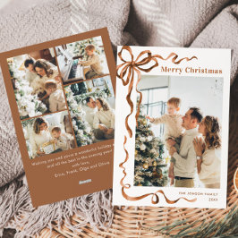 Festive jul Beige Boho Bow Ribbon 5 Photo Julkort