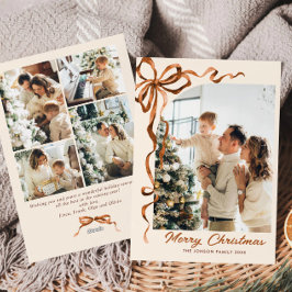 Festive jul Beige Boho Bow Ribbon 5 Photo Julkort