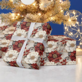 Festive jul Blommigt Red & White Poinsettias Presentpapper