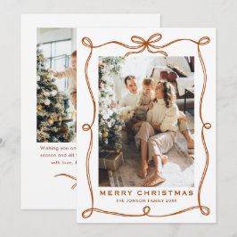 Festive jul Boho Beige Bow Ribbon 2 Photo Julkort