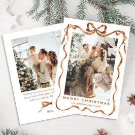 Festive jul Boho Beige Bow Ribbon 2 Photo Julkort