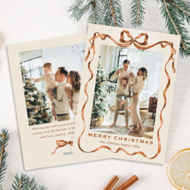 Festive jul Boho Beige Bow Ribbon 2 Photo Julkort