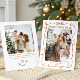 Festive jul Boho Beige Bow Ribbon 2 Photo Julkort
