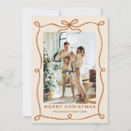 Festive jul Boho Beige Bow Ribbon 2 Photo Julkort