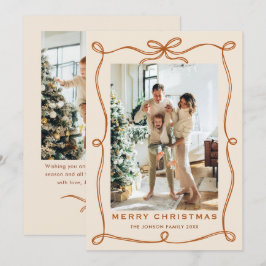 Festive jul Boho Beige Bow Ribbon 2 Photo Julkort