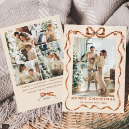 Festive jul Boho Beige Bow Ribbon 5 Photo Julkort