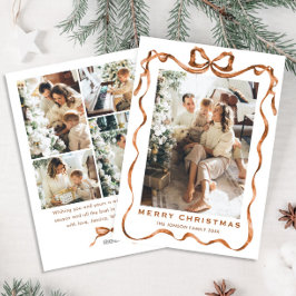 Festive jul Boho Beige Bow Ribbon 5 Photo Julkort
