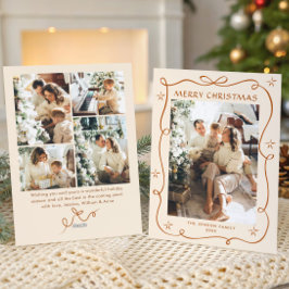 Festive jul Boho Beige Bow Ribbon 5 Photo Julkort