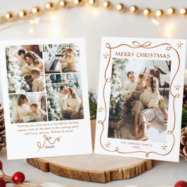 Festive jul Boho Beige Bow Ribbon 5 Photo Julkort