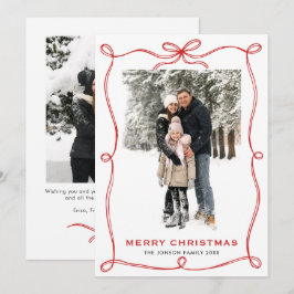 Festive jul Boho Red Bow Ribbon 2 Photo Julkort