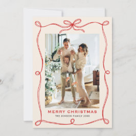 Festive jul Boho Red Bow Ribbon 2 Photo Julkort