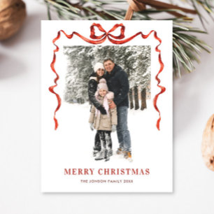 Festive jul Boho Red Bow Ribbon 2 Photo Vykort