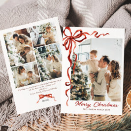 Festive jul Boho Red Bow Ribbon 5 Photo Julkort