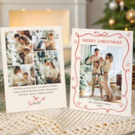 Festive jul Boho Red Bow Ribbon 5 Photo Julkort