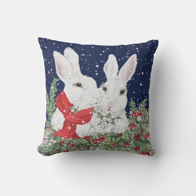 Festive jul Bunny Rabbit Art Winter Helgdag Kudde (Framsida)