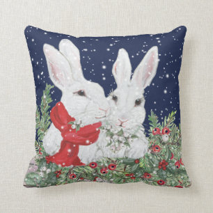 Festive jul Bunny Rabbit Art Winter Helgdag Kudde