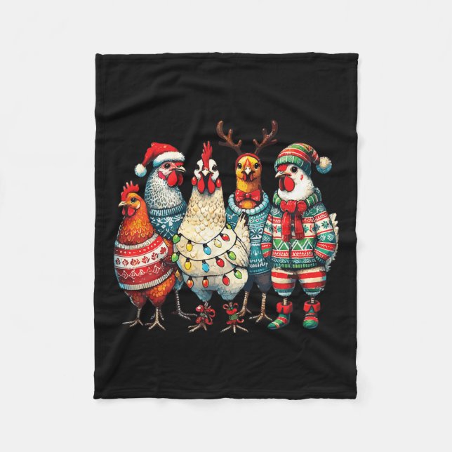 Festive jul Chickens Hat Ljus Farm Animal Fleecefilt (Framsidan)