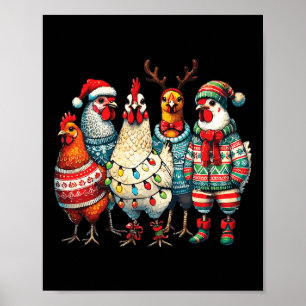 Festive jul Chickens Hat Ljus Farm Animal Poster
