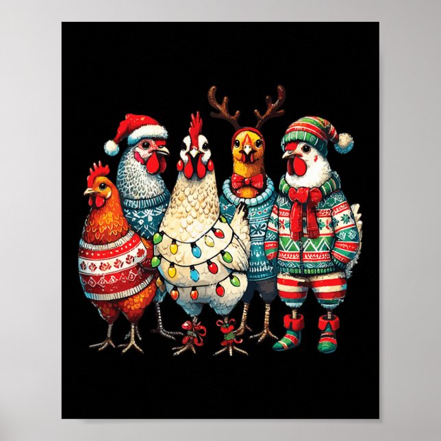 Festive jul Chickens Hat Ljus Farm Animal Poster (Framsidan)