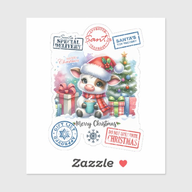 Festive jul Cow Sticker Klistermärken (Ark)