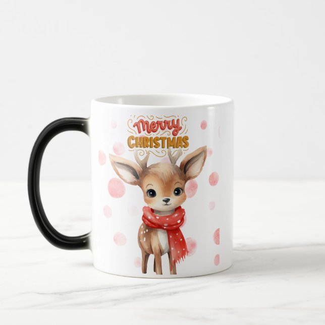 Festive jul-Cute Reindeer-Mugg Magisk Mugg (Vänster)