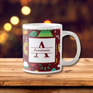 Festive jul Doodles Monogram Jumbo Mugg
