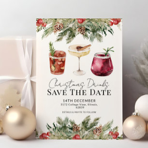 Festive jul Drinks Greenery Save Date Inbjudningar