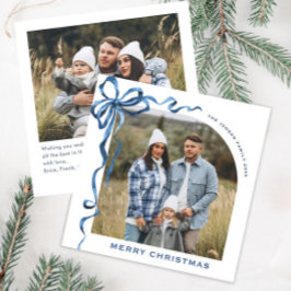 Festive jul Dusty Blue Bow Ribbon 2 Photo Julkort
