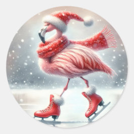 Festive jul Flamingo Ice Skating Fyrkantigt Klistermärke