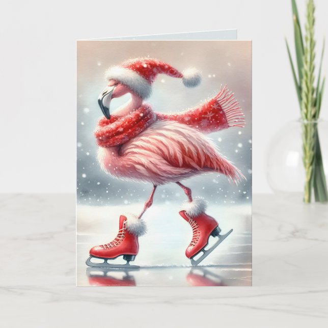 Festive jul Flamingo Ice Skating Kort (Framsida)