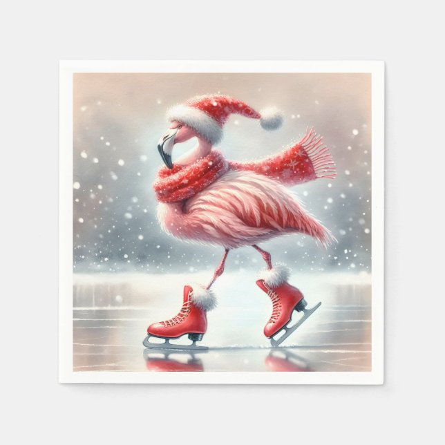 Festive jul Flamingo Ice Skating Pappersservett (Framsidan)