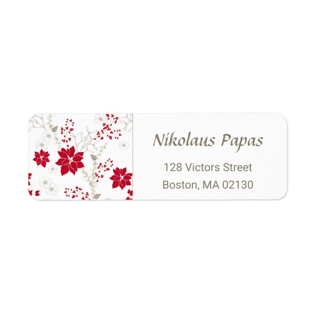 Festive jul Flowers | Red Beige Adress Returadress Etikett (Framsidan)