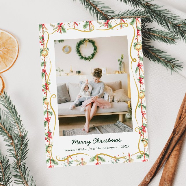 Festive jul Garland & Bow Mönster 1 Photo Julkort (Skapare uppladdad)