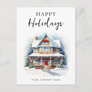 Festive jul Glad helg Watercolor House Vykort
