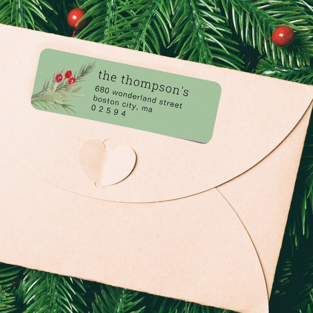 Festive jul Greenery Photo Adress Returadress Etikett (Festive Christmas Greenery Photo Address Label)