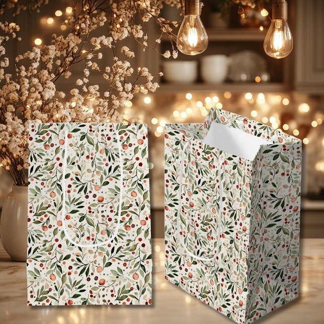 Festive jul Greenery Red Berries (Festive Christmas Greenery Red Berries Medium Gift Bag)
