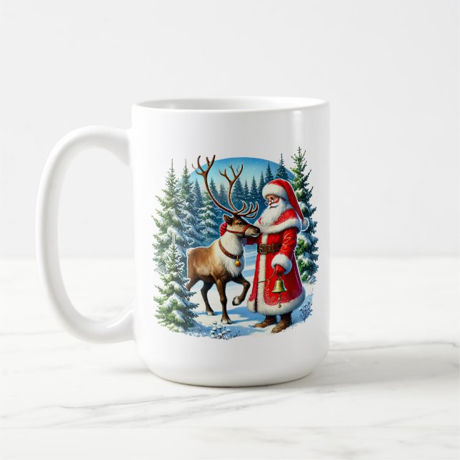 Festive jul-hjorten Santa add monogram Kaffemugg (Vänster)