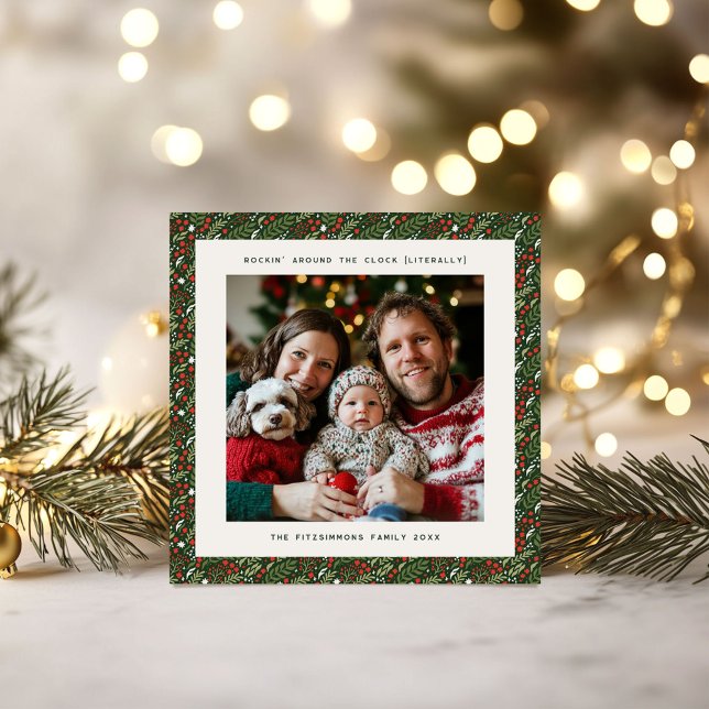 Festive jul Holly Löv-Helgdag-kort Kort (Holly Leaf Christmas square photo card)