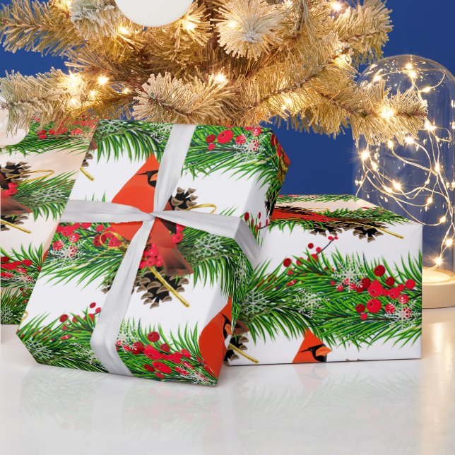 Festive jul Kardinal Bird Glossy Presentpapper (Helgdagar)