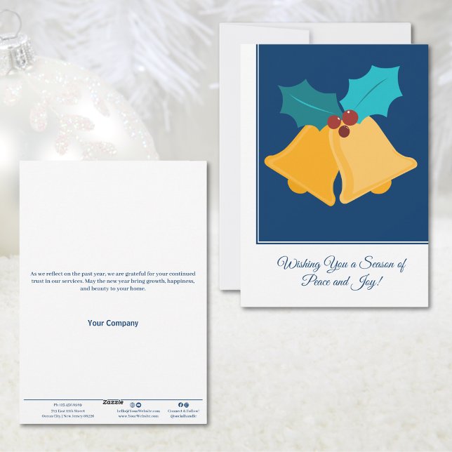 Festive jul Klockor & Bay Löv Business Julkort (Festive Christmas Bells & Bay Leaves Business Holiday Card)